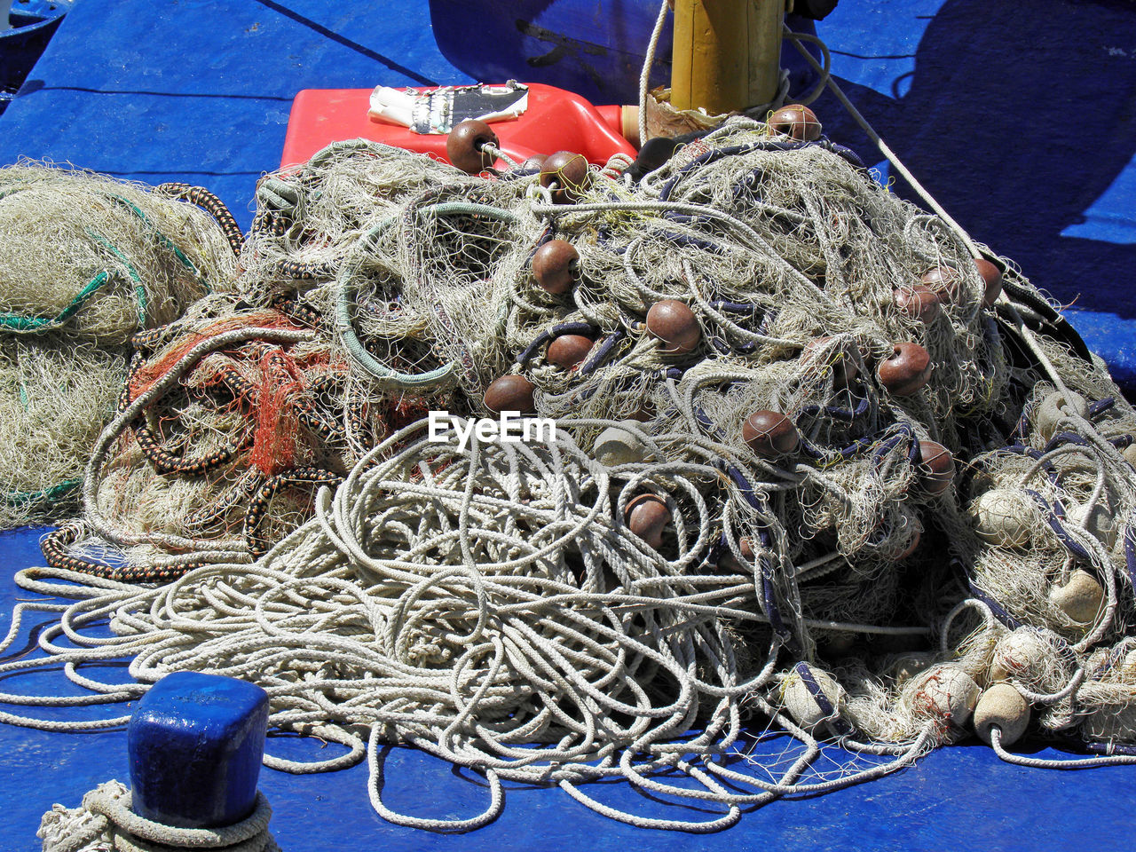 Close-up stack of fishing nets