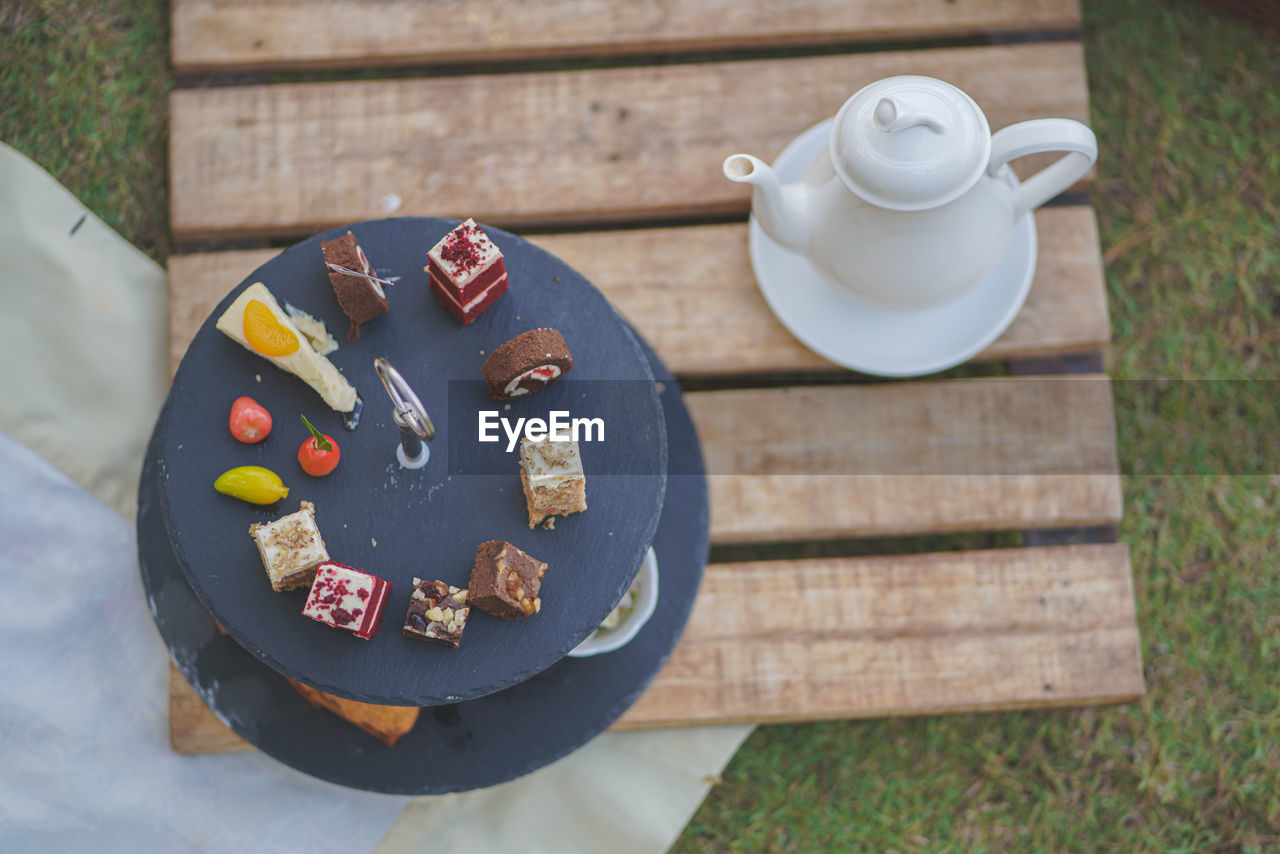 High angle view of tea cup on table