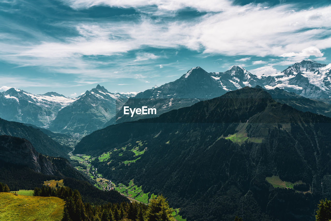 Panoramic view of the alps in switzerland, grindelwald.