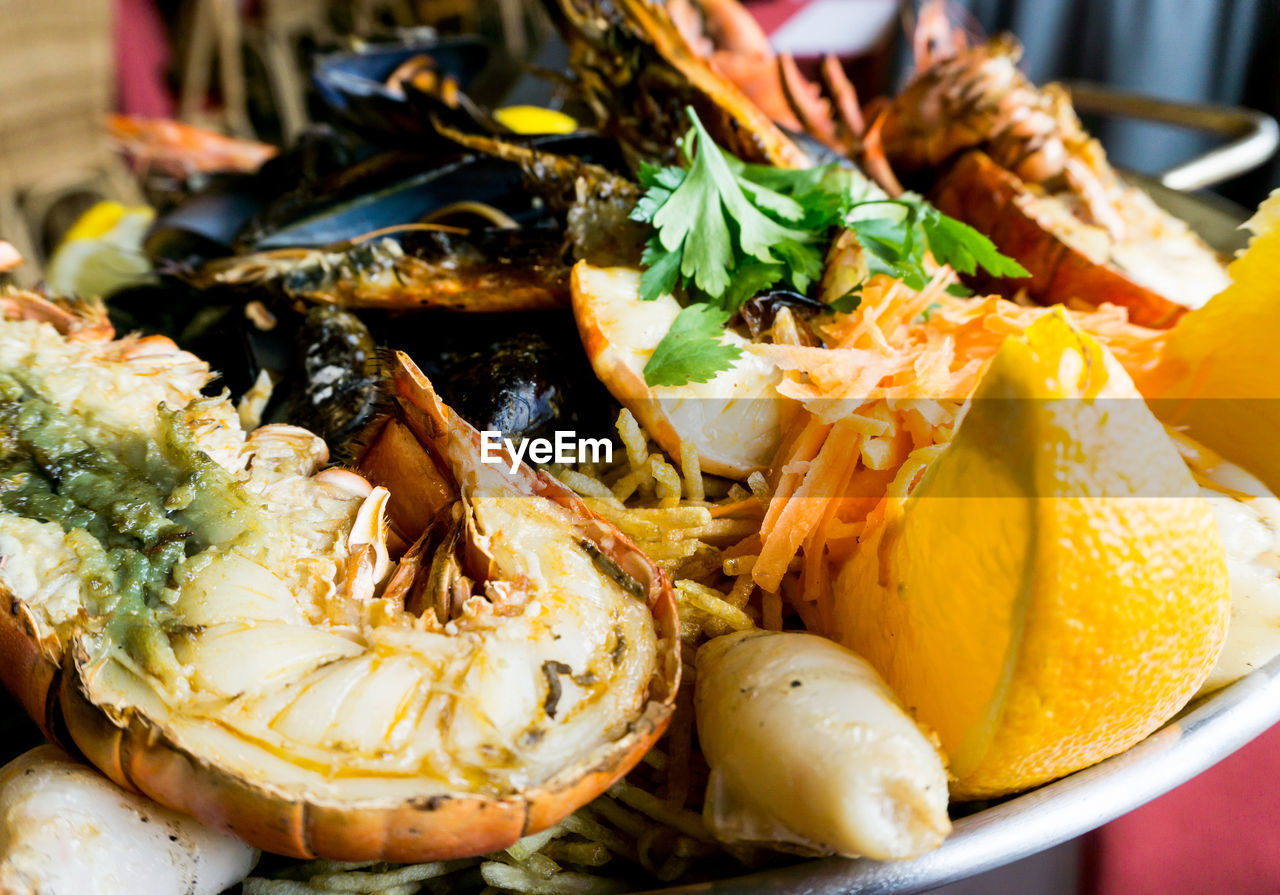 Close-up of lobster served in plate