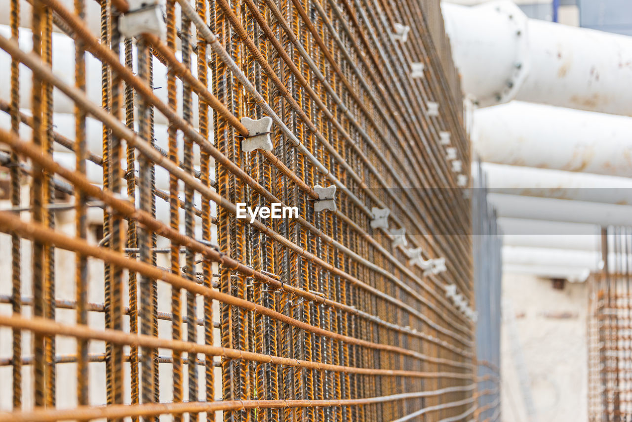 Rusty steel reinforcement rebar bars for concrete pouring. industrial background construction site