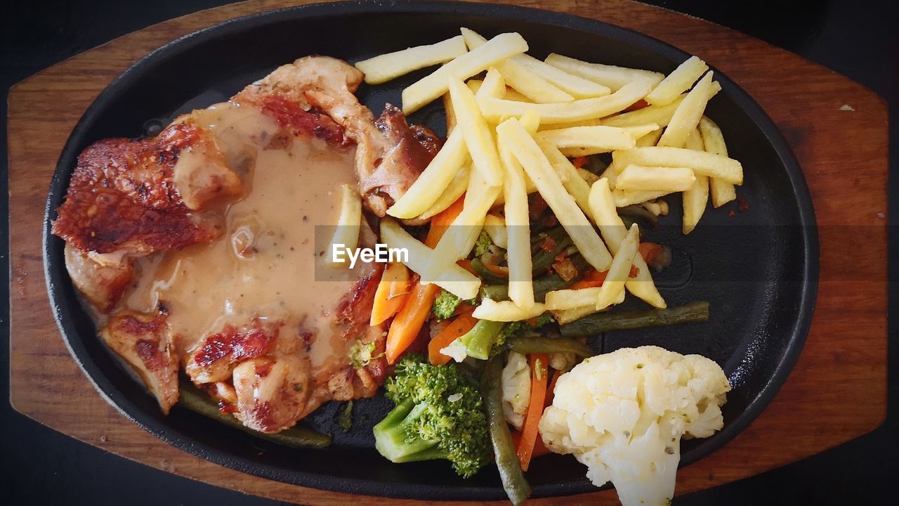 Close-up of food served in plate on table