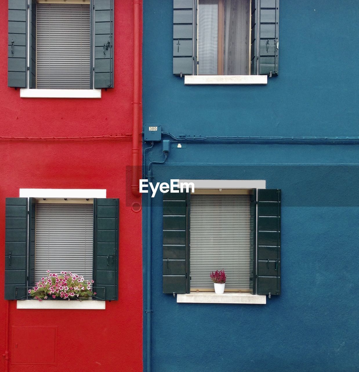 Full frame shot of window of building in burano, venice. 