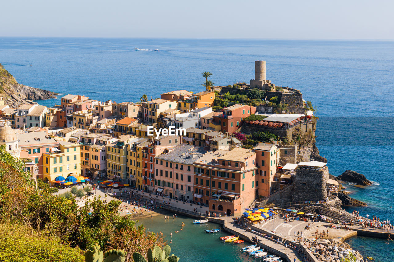 View of vernazza, one of the small fishing villages of cinque terre, italy. 