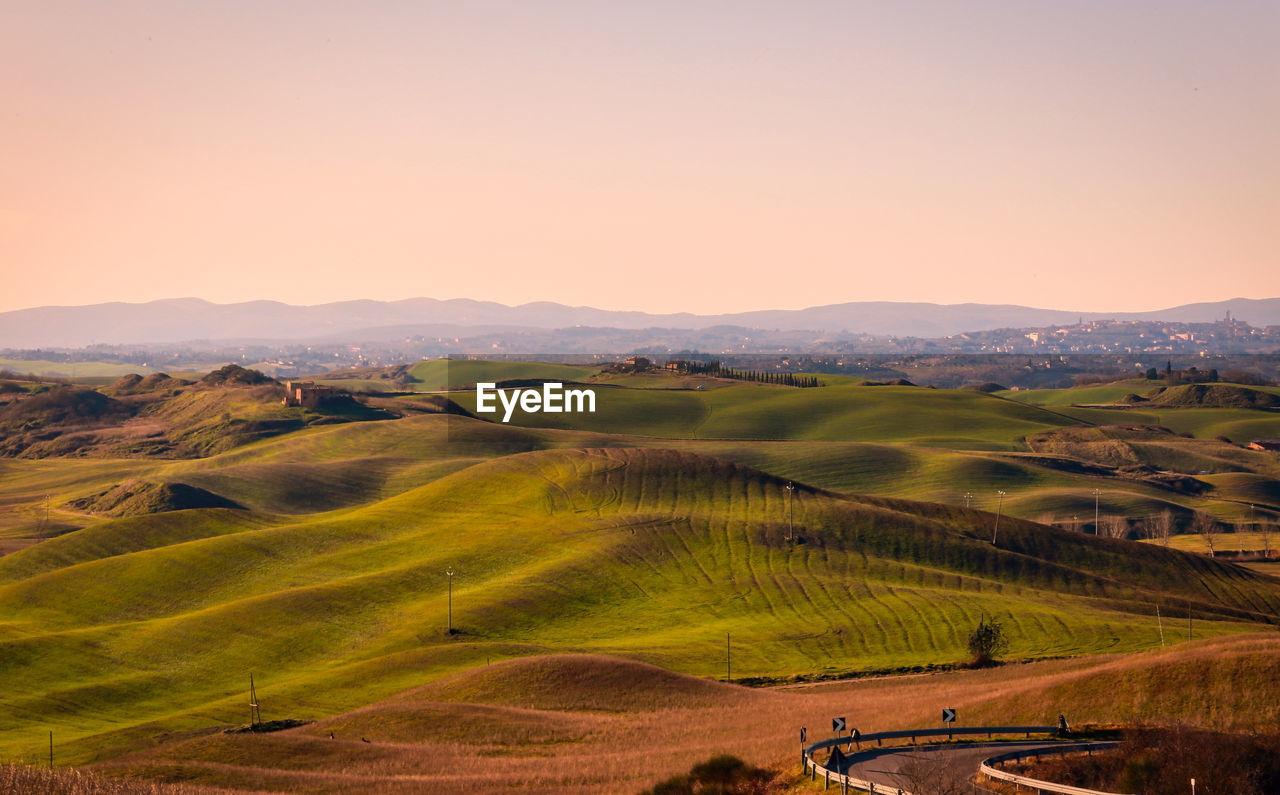 High angle view of agricultural field against sky