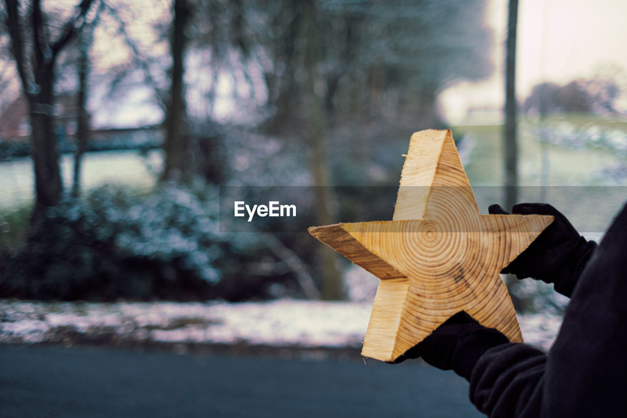 Hand holding wooden christmas star