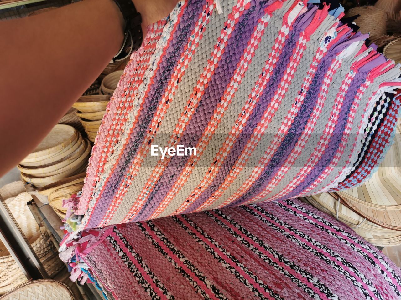 High angle view of fabrics for sale