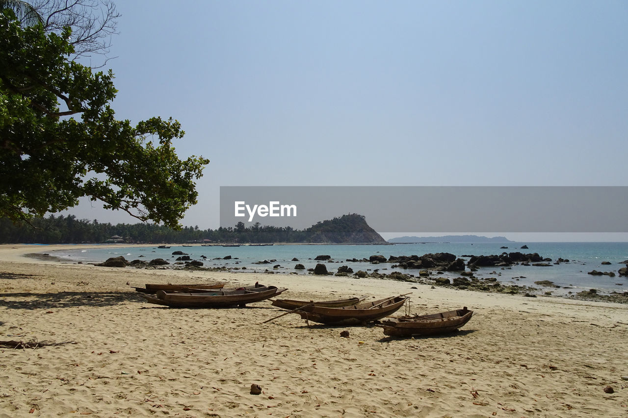 Scenic view of beach against clear sky