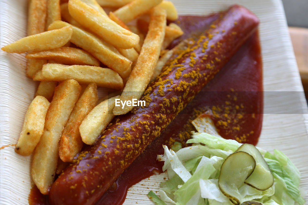 High angle view of fast food on plate