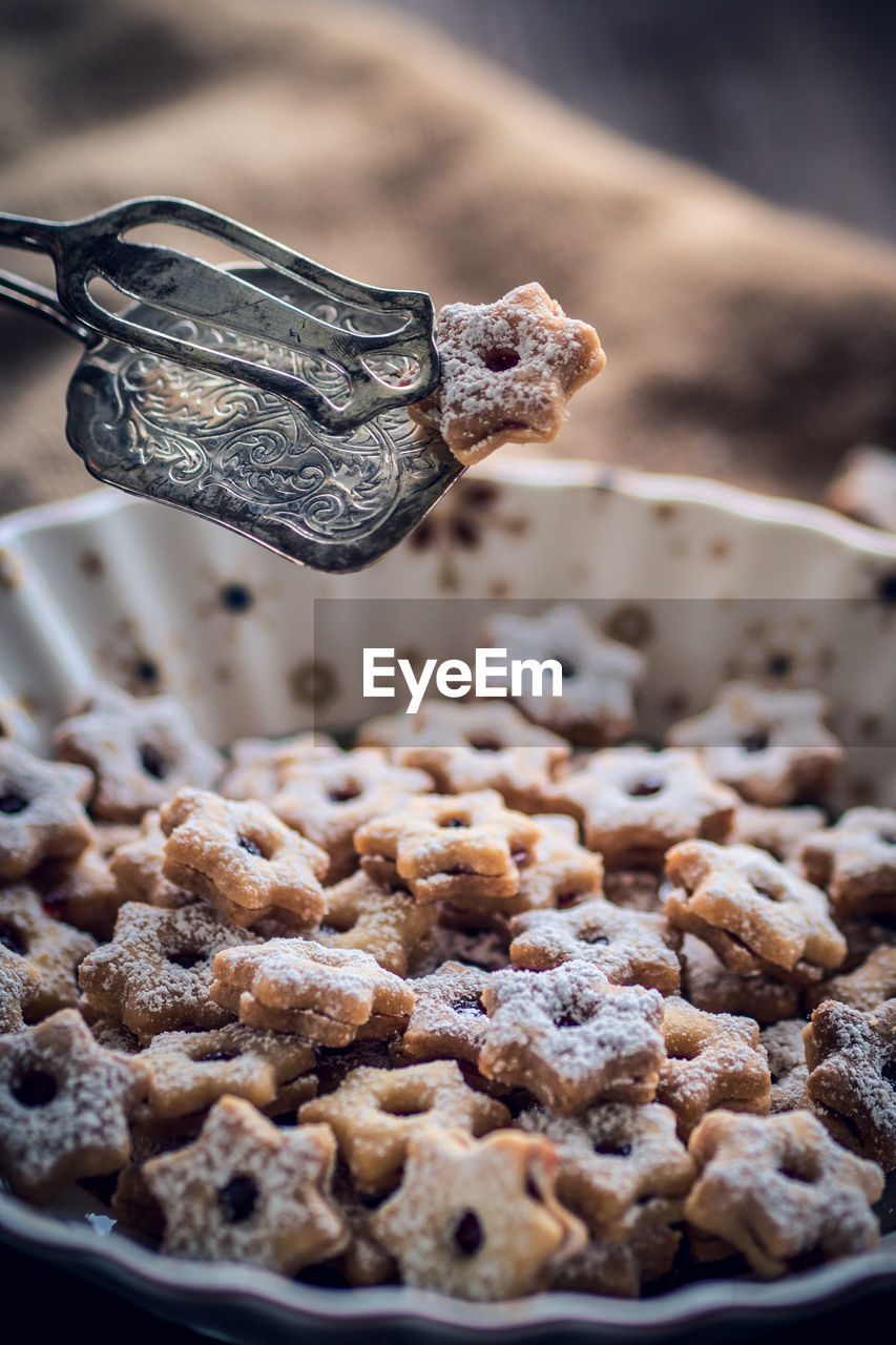 Close-up of cookies in bowl