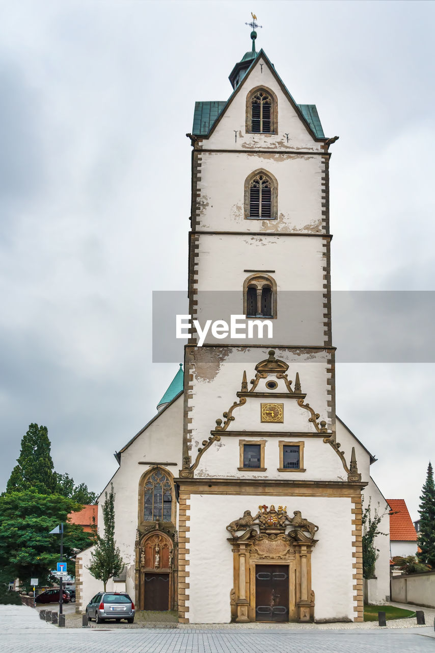 Facade of busdorf church in paderborn city center, germany