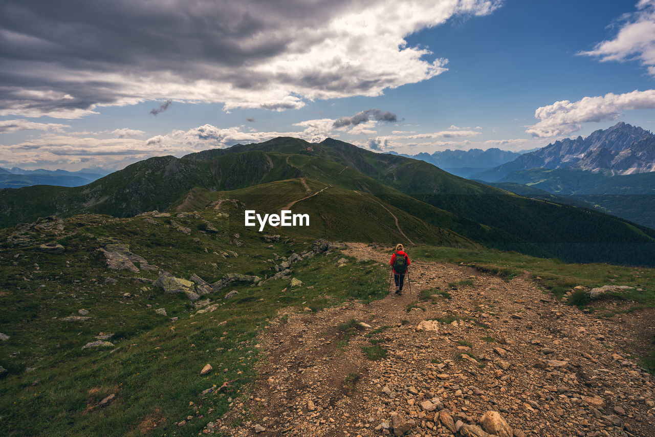 Panoramic view on dolomites, hiking in the mountains