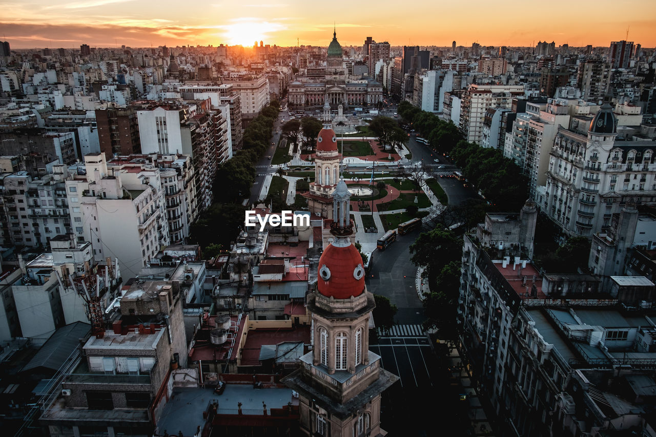 Aerial view of cityscape against sky