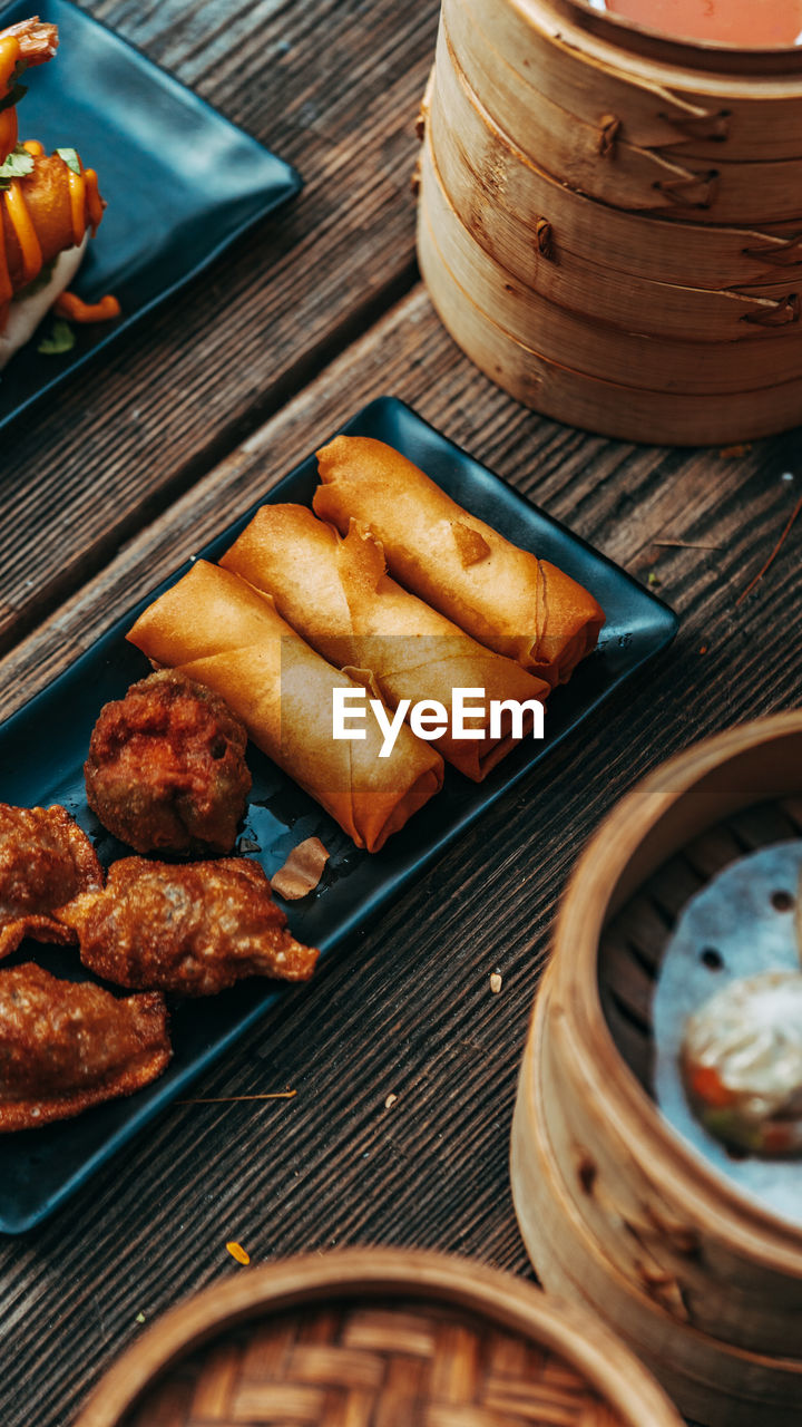 Close-up of serving food in plate on table
