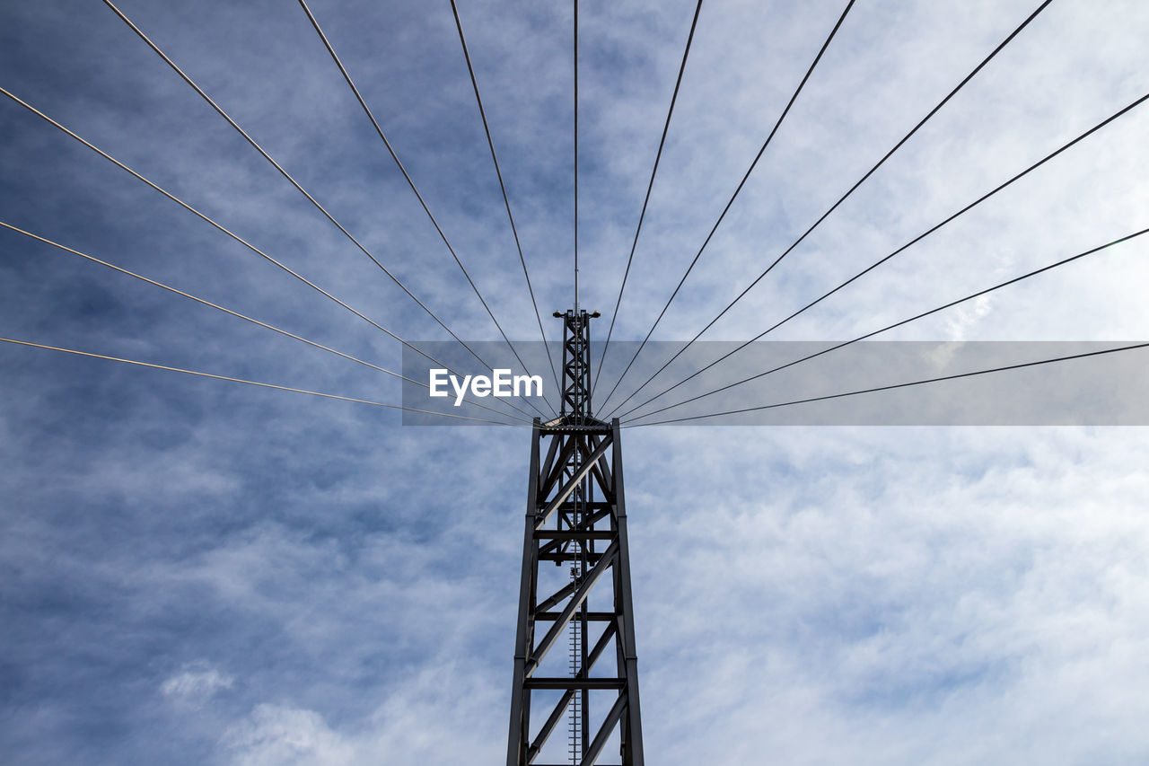 Low angle view of electricity pylon against sky