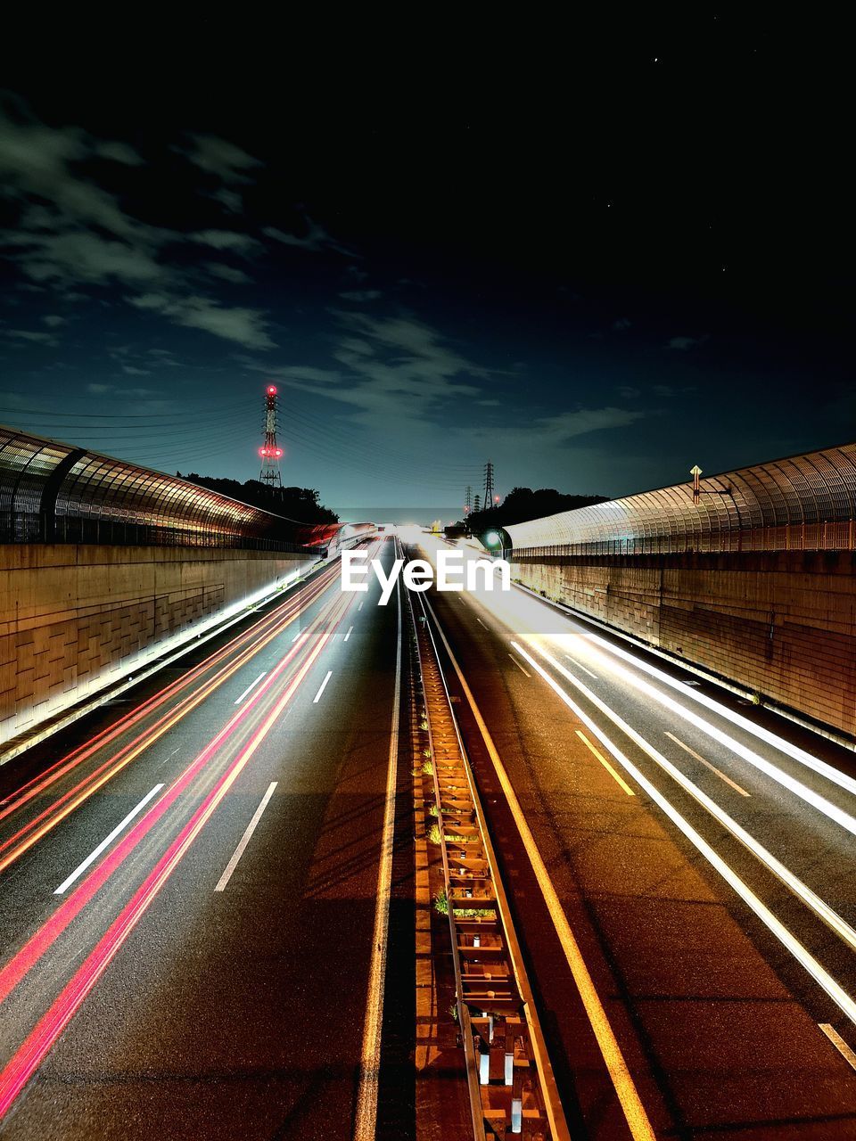 Light trails on highway at night