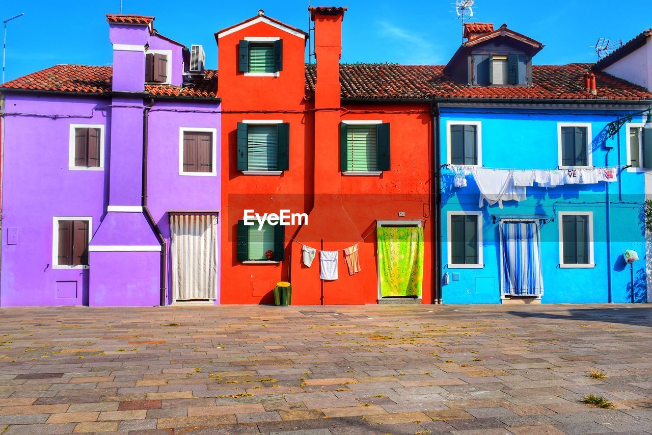 Multi colored houses in town