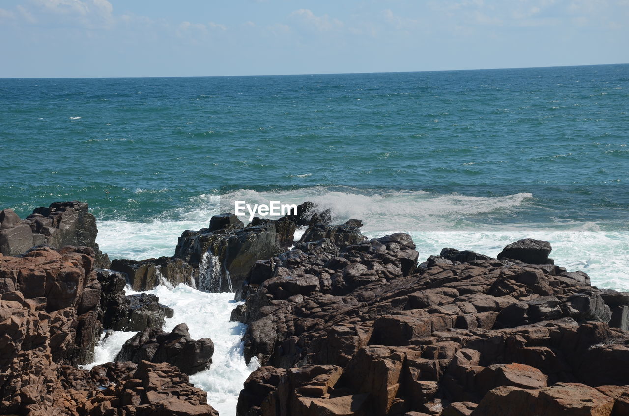 SCENIC VIEW OF SEA AGAINST ROCKS