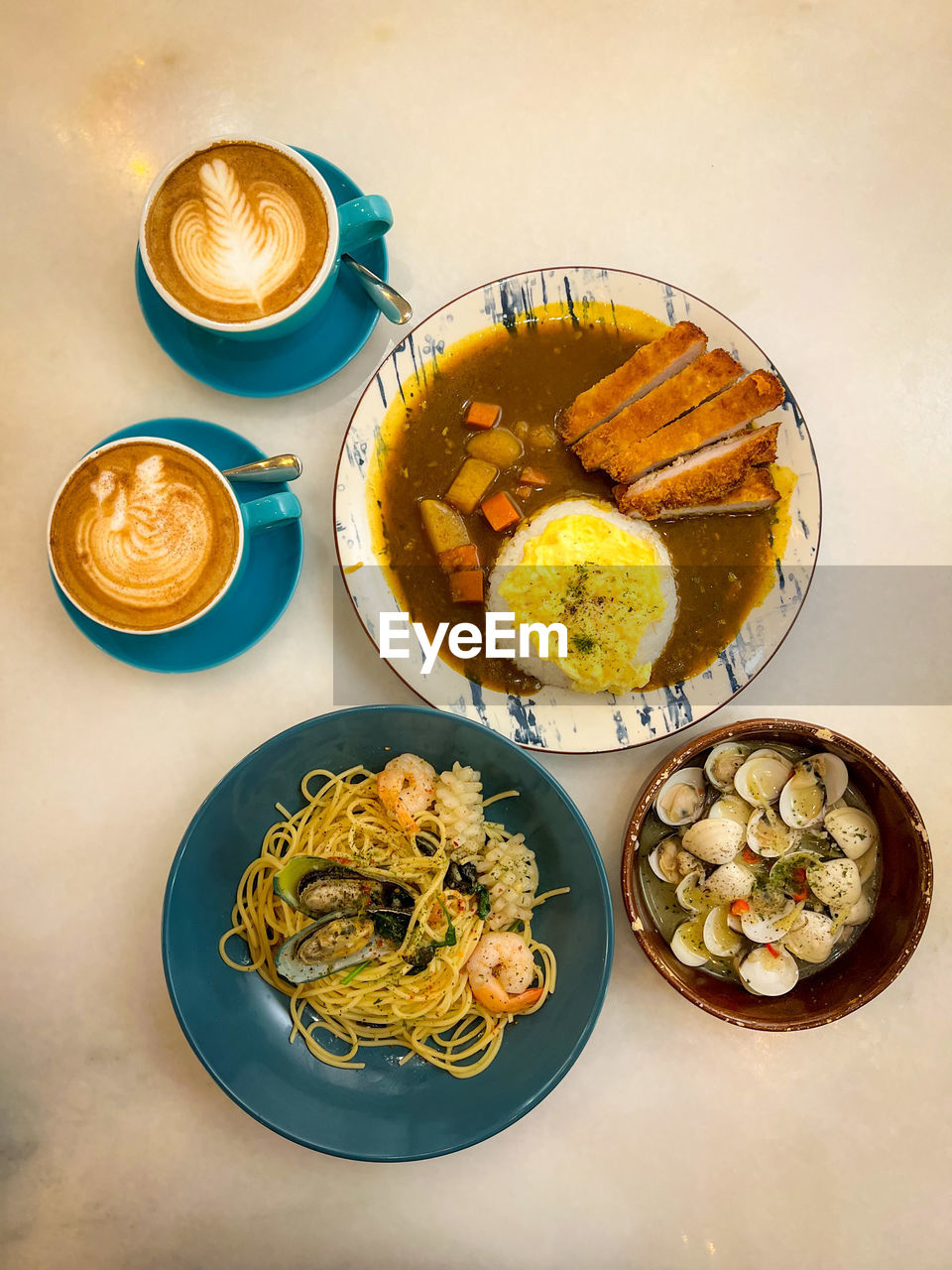High angle view of food on table
