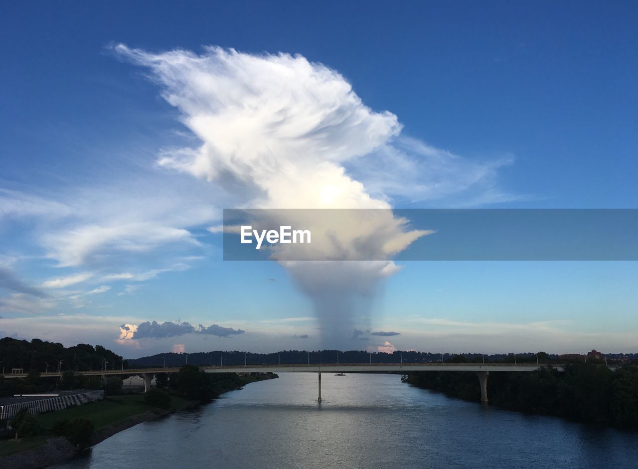 Scenic view of river against blue sky and storm cell