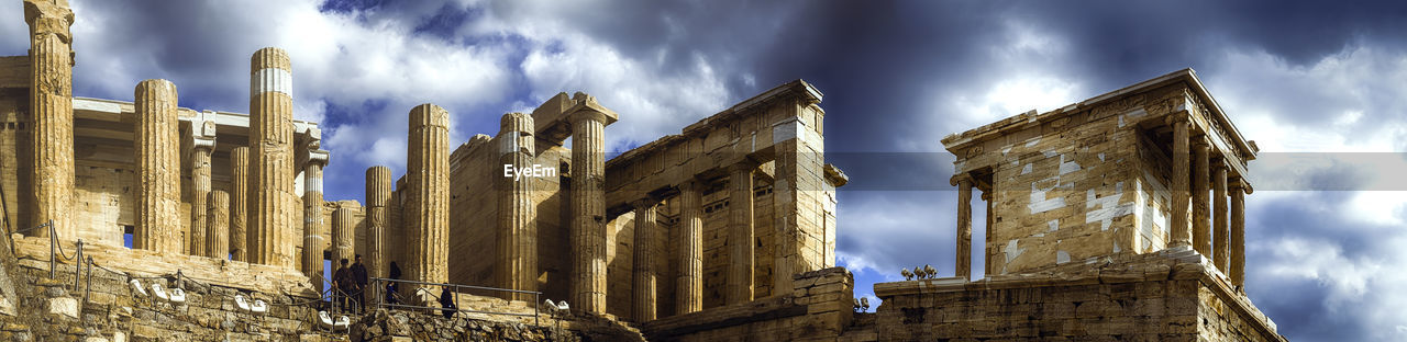 Athens, greece - febr 13, 2020. ruins of propylaea -monumental gateway in the acropolis of athens
