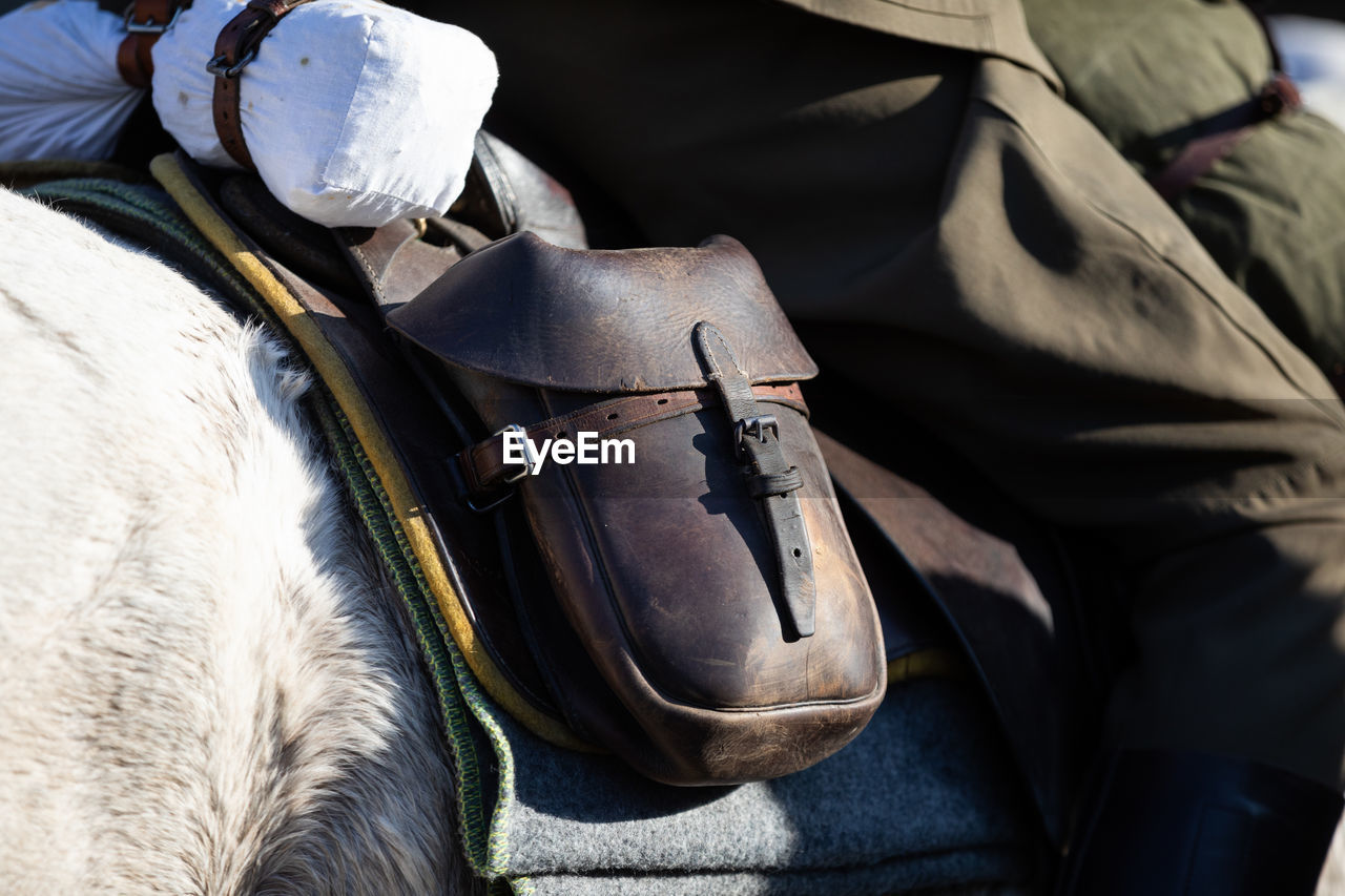 Part of the equipment of a soldier riding a horse.