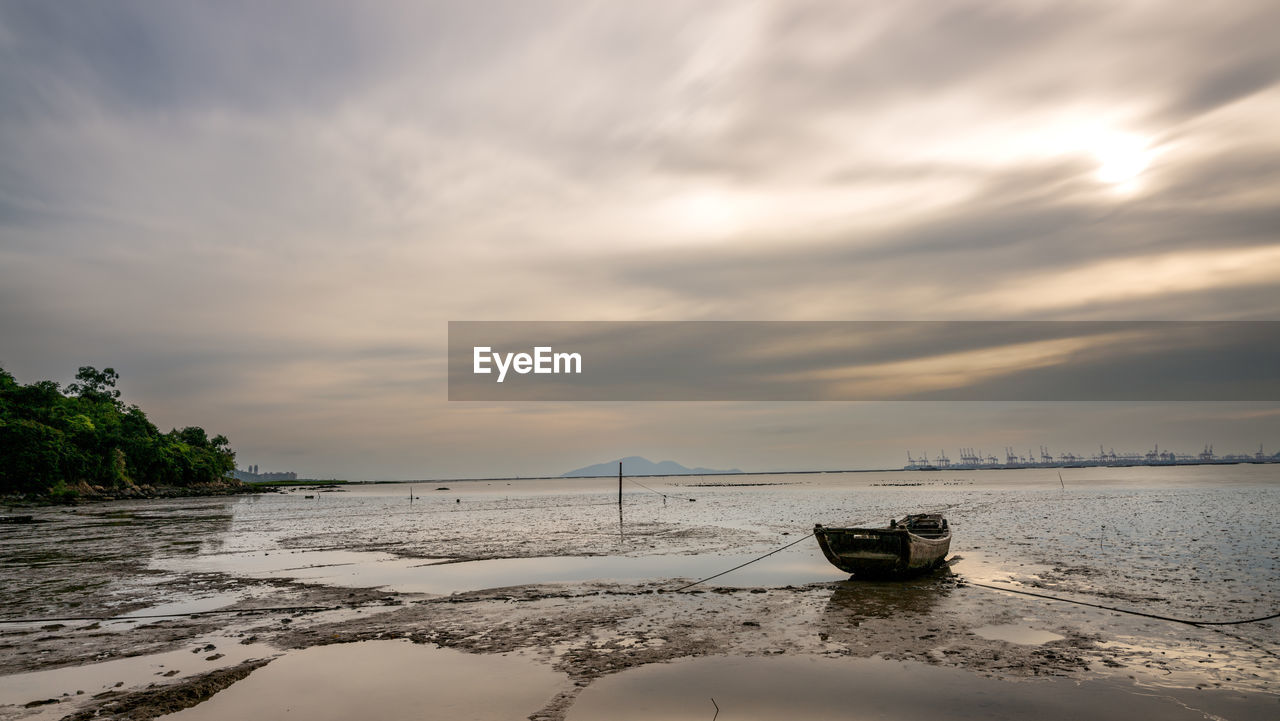 scenic view of sea against cloudy sky during sunset