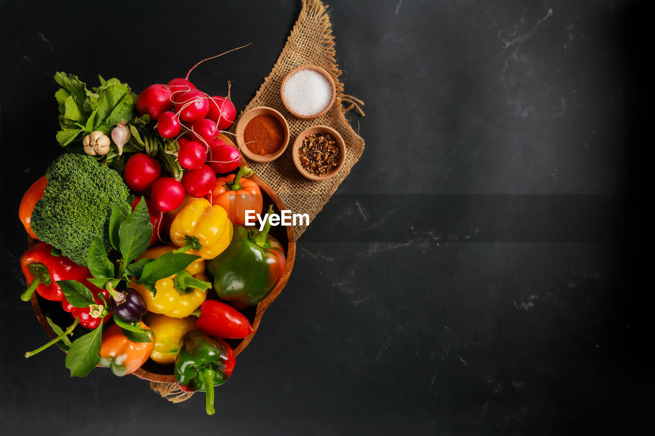 directly above shot of fruits on table