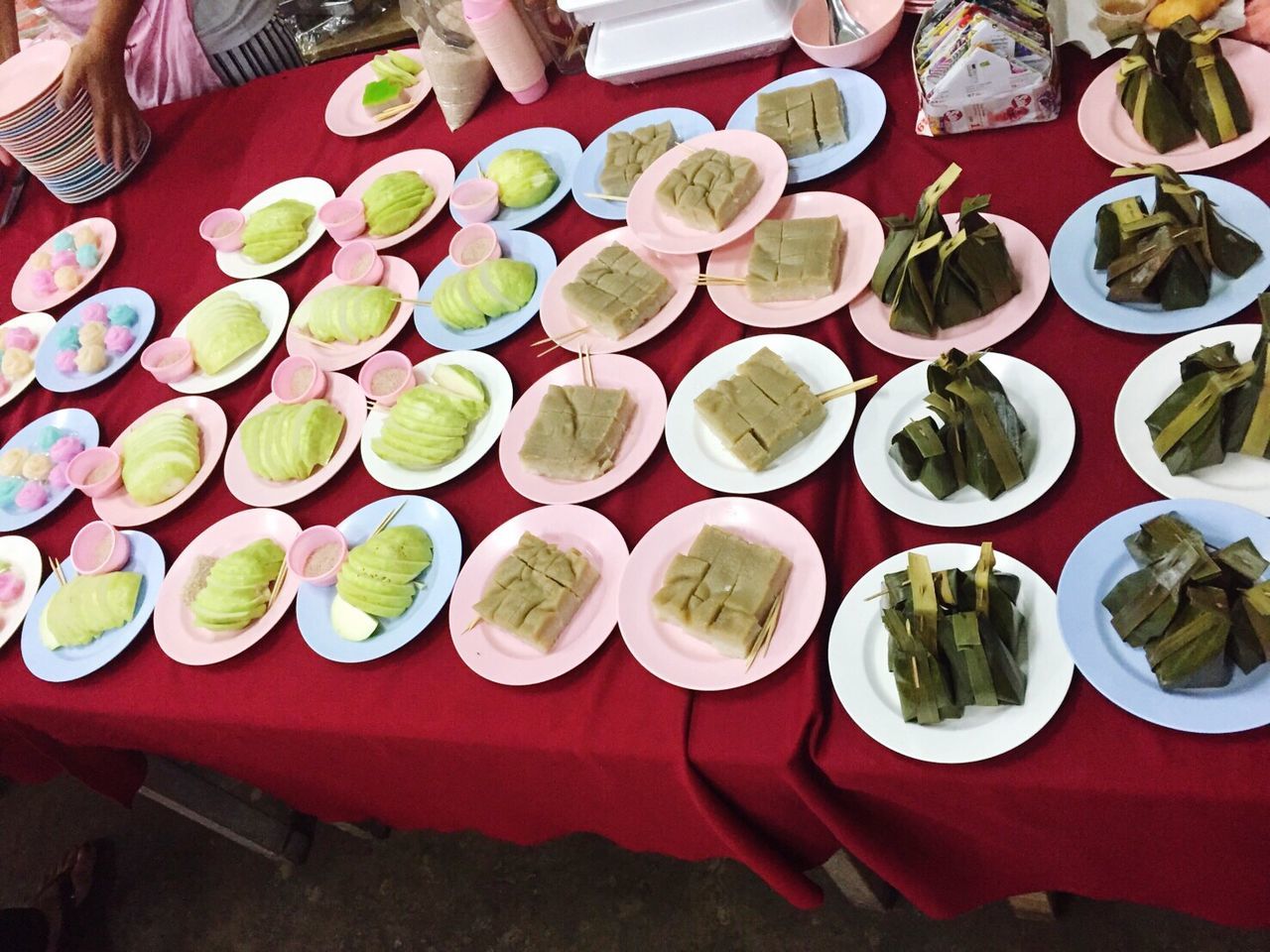 HIGH ANGLE VIEW OF VARIOUS FOOD ON TABLE