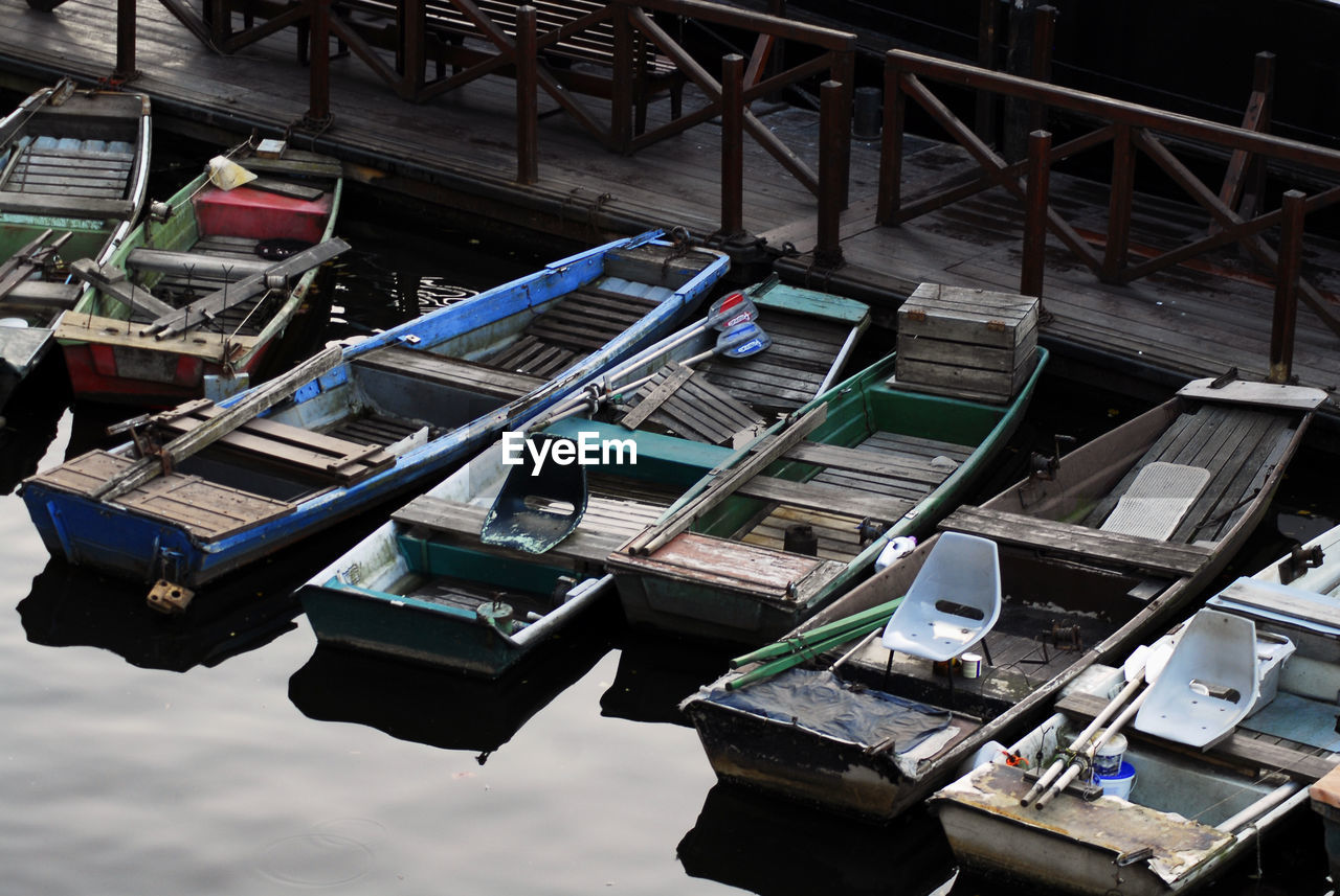 High angle view of fishing boats