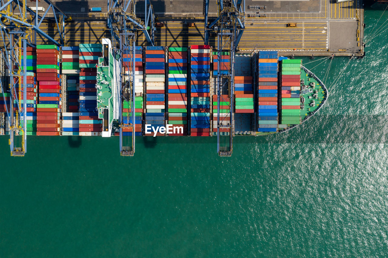 Aerial view of cargo container at harbor