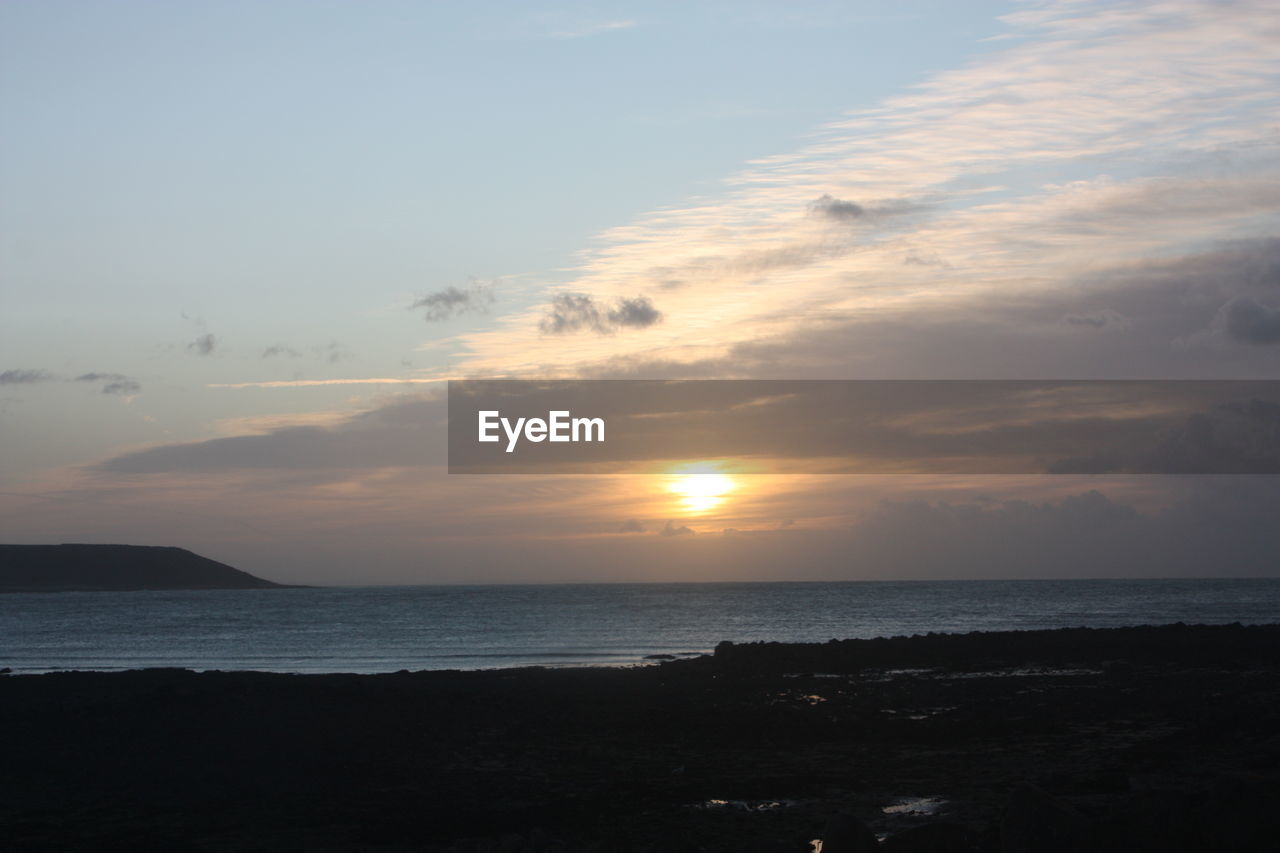 SCENIC VIEW OF BEACH AGAINST SKY DURING SUNSET
