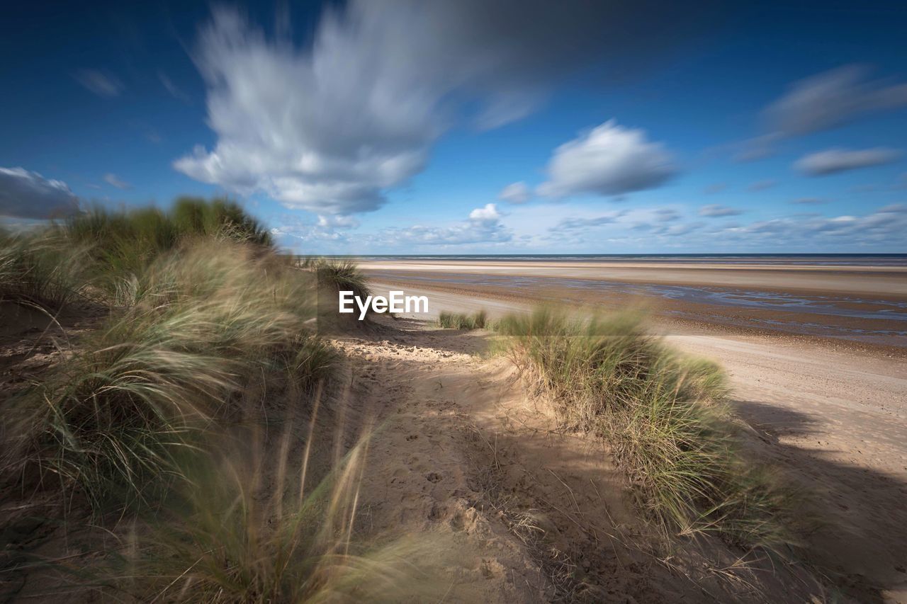 Scenic view of beach against sky