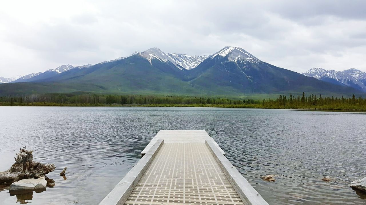 Scenic view of lake against cloudy sky