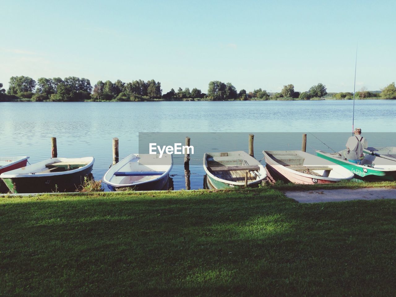 VIEW OF BOATS IN CALM LAKE