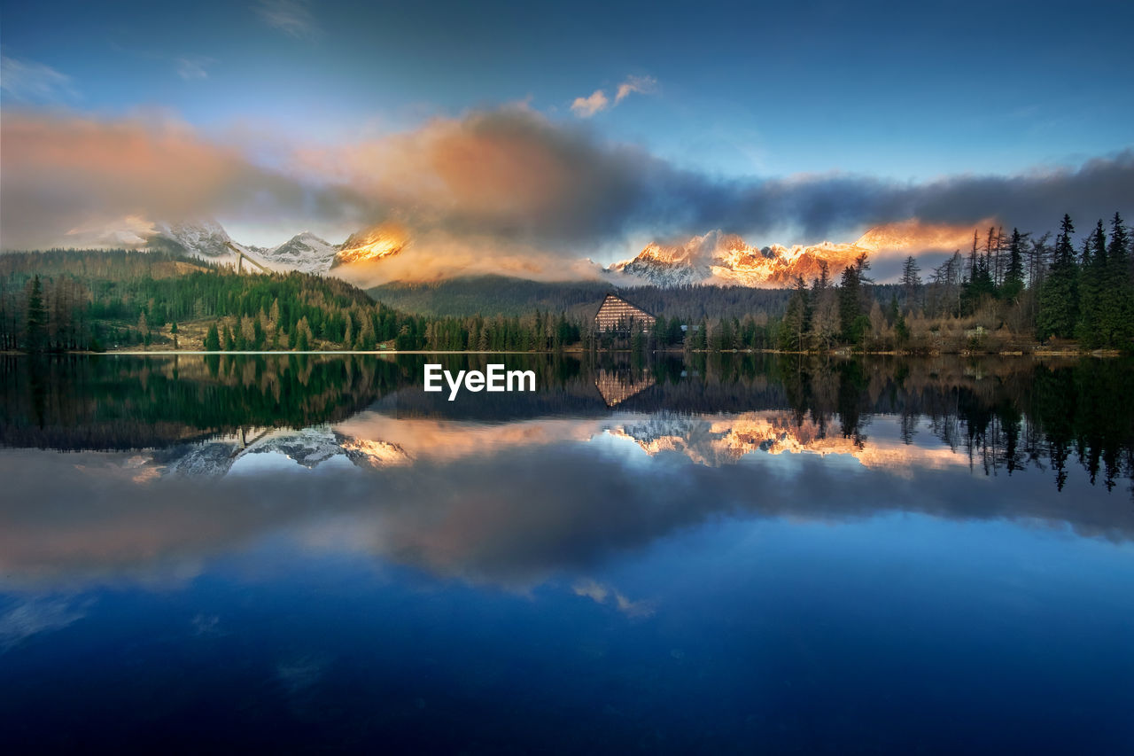 Scenic view of lake against sky during sunset