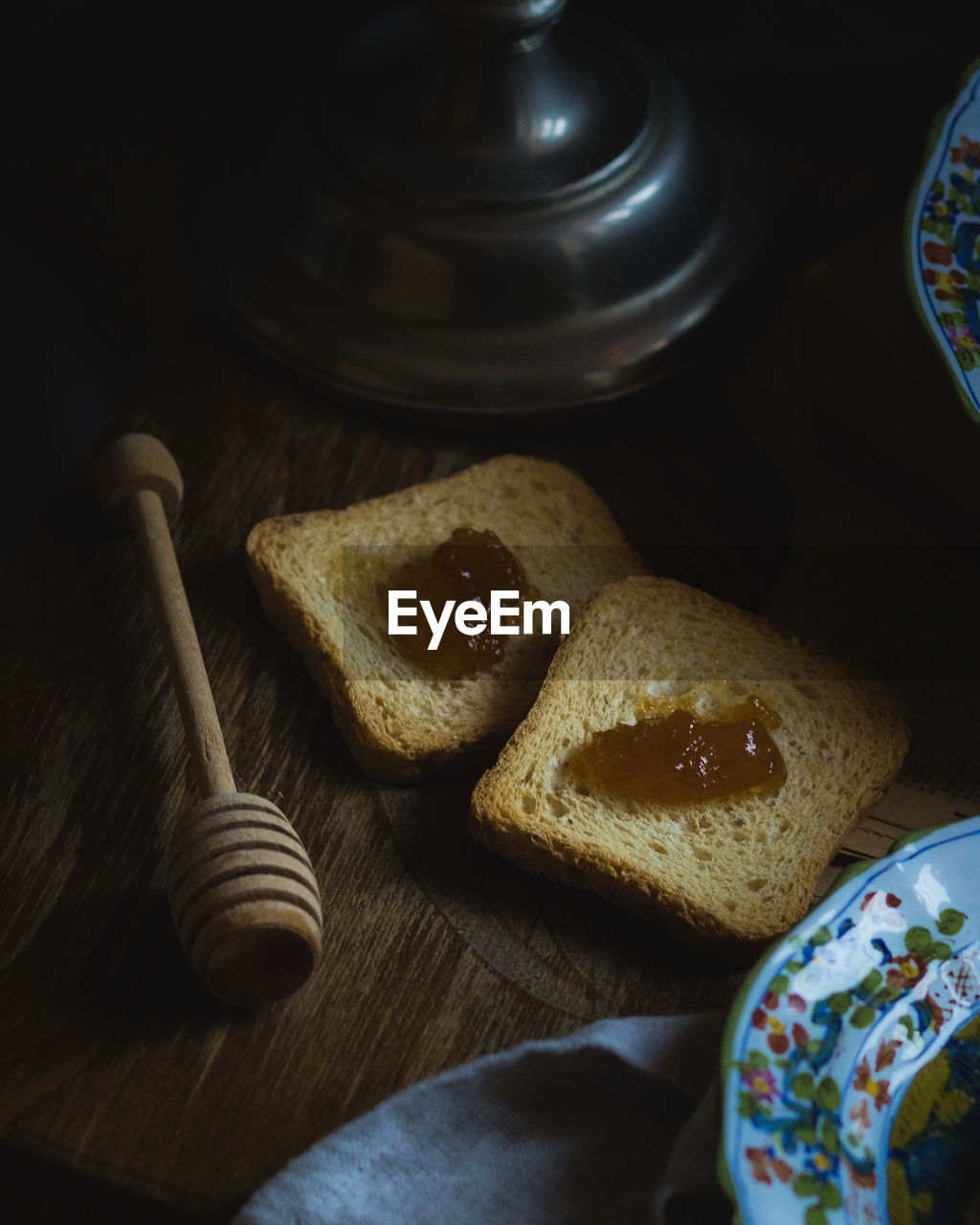High angle view of breakfast on table
