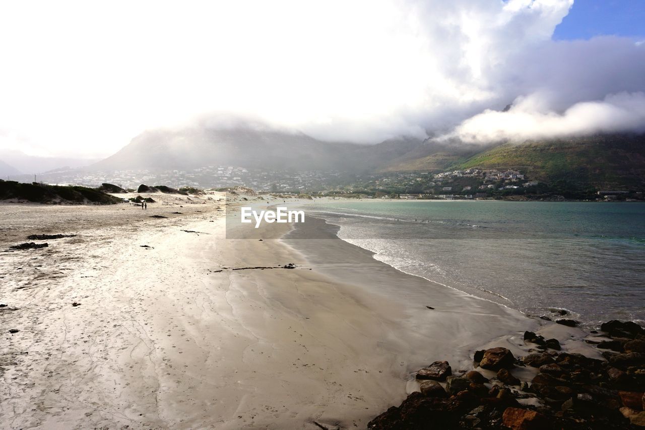 SCENIC VIEW OF BEACH AND MOUNTAINS AGAINST SKY