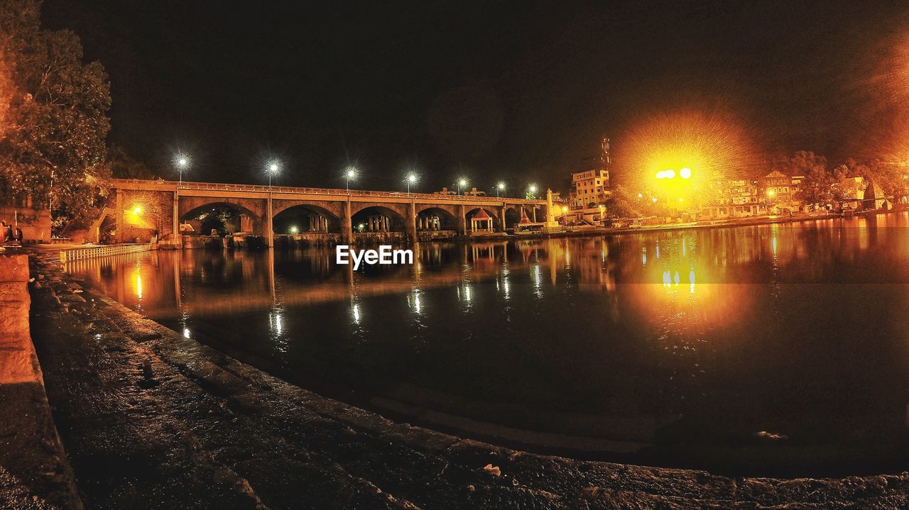 BRIDGE OVER RIVER AT NIGHT