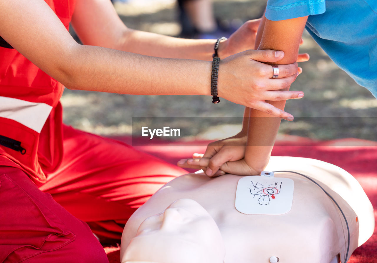 First aid and cpr training using automated external defibrillator device - aed