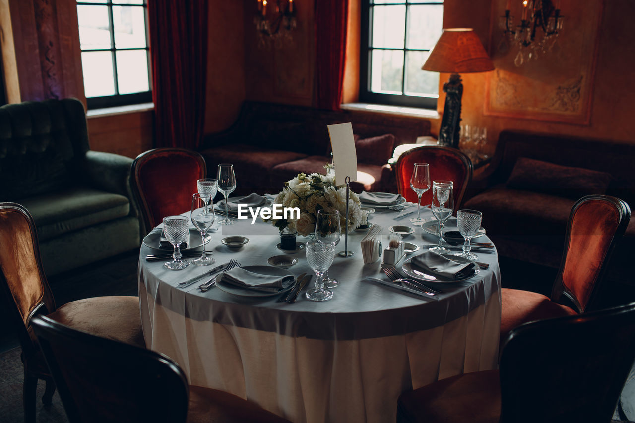 View of dining table in restaurant