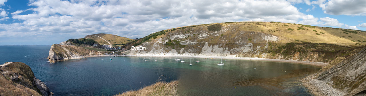 Panoramic photo of lulworth cove in dorset