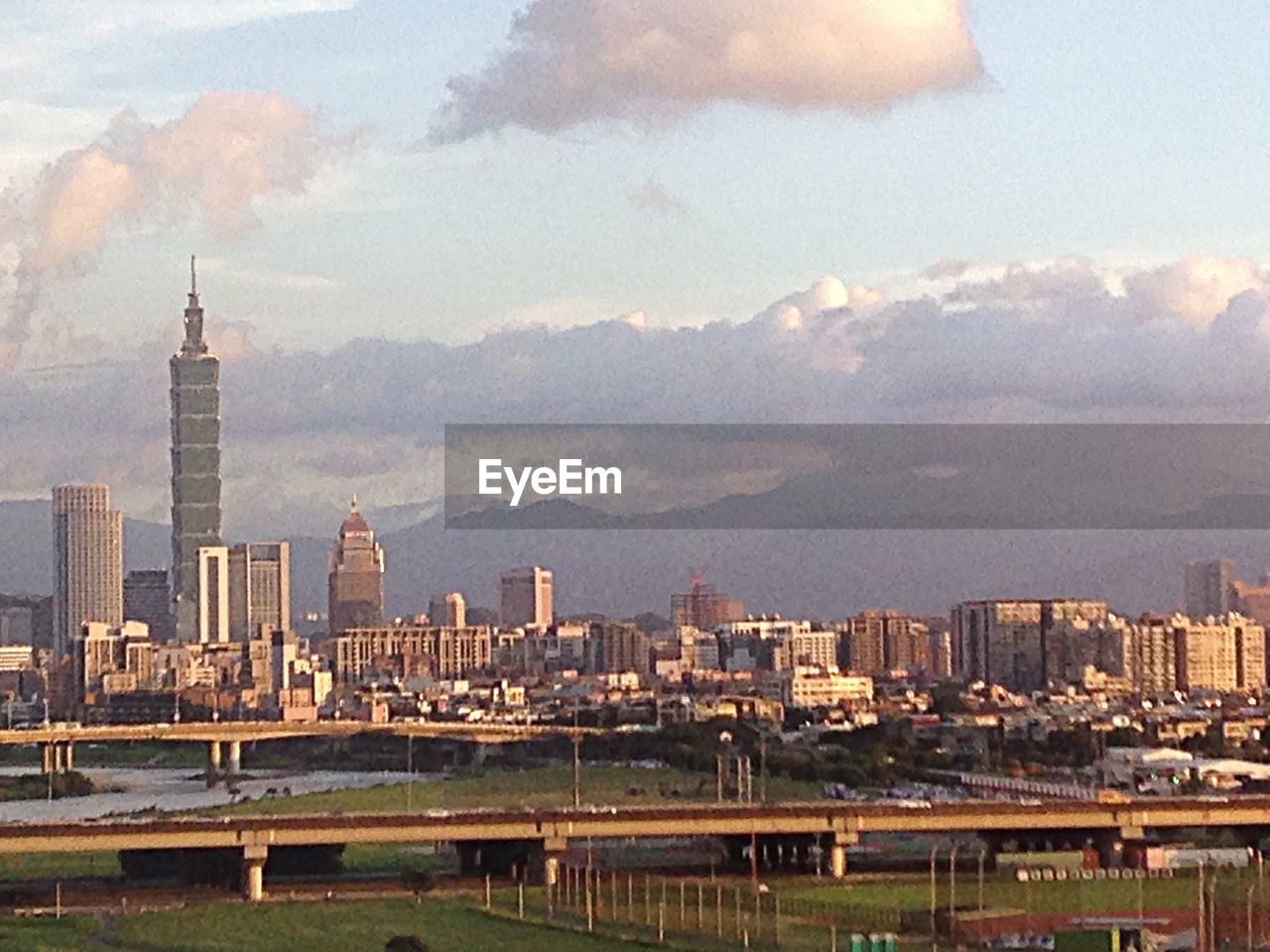 High angle shot of cityscape against sky