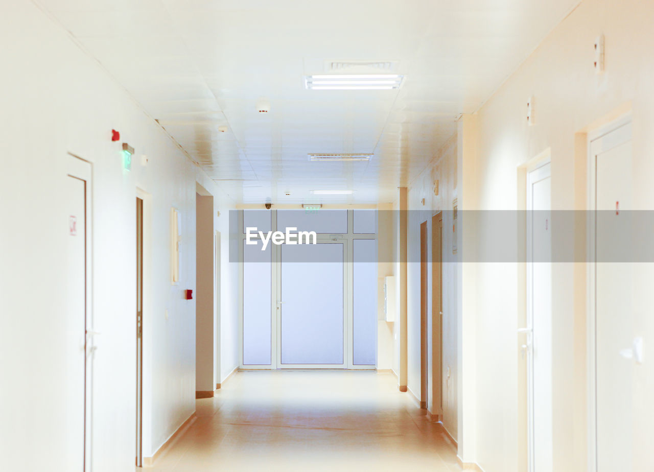 Modern european hospital. healthcare facility. empty hospital corridor.