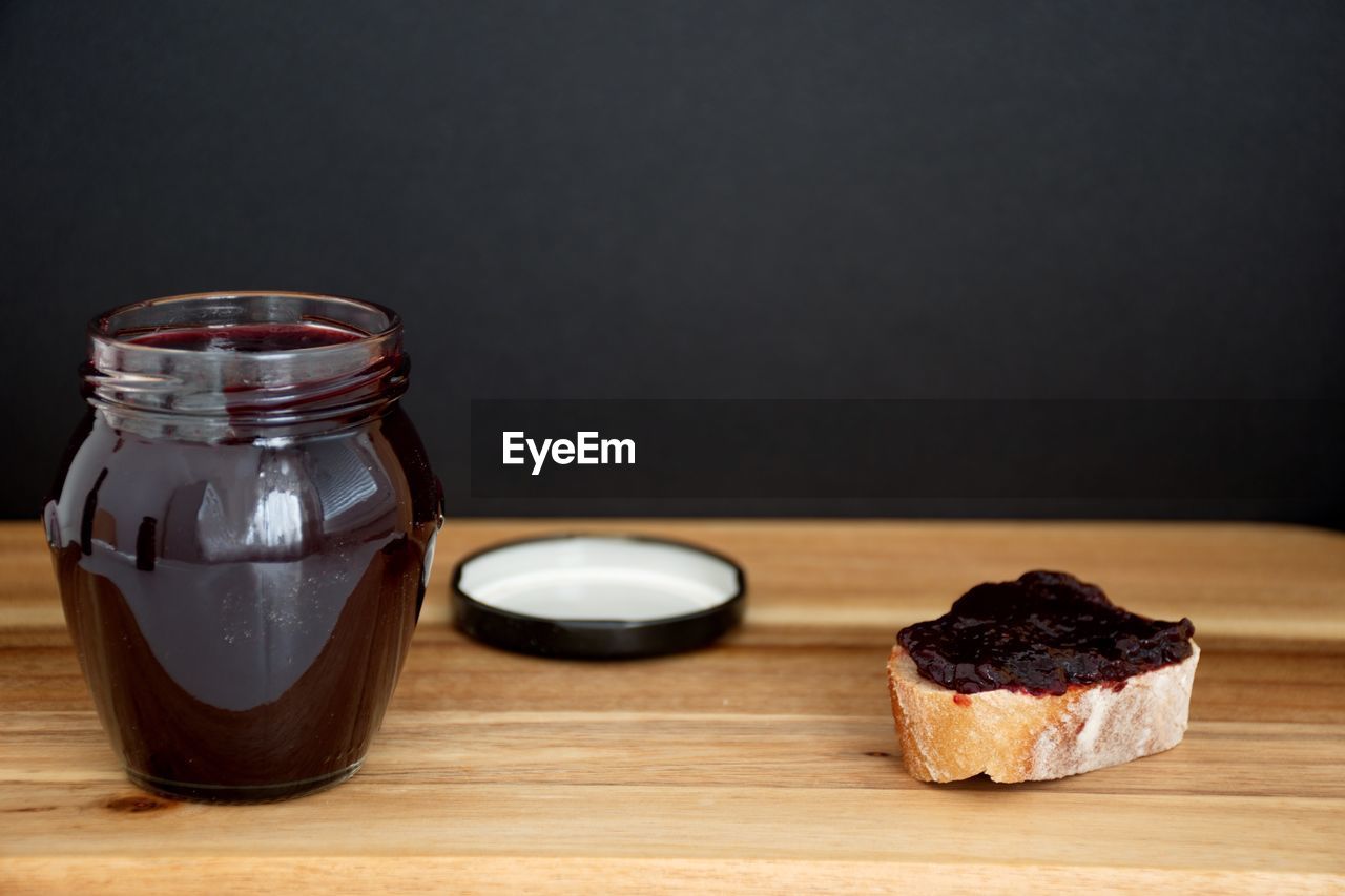 Close-up of bread and jam on the table