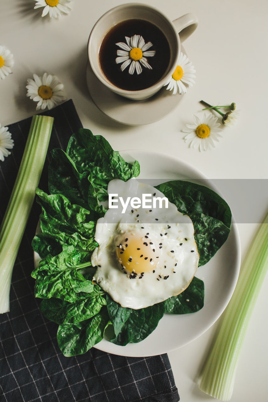 Delicious romantic breakfast eggs and coffee proper nutrition