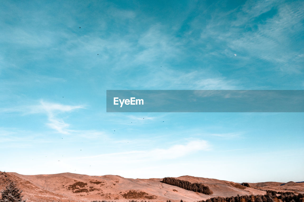 Scenic view of desert against blue sky