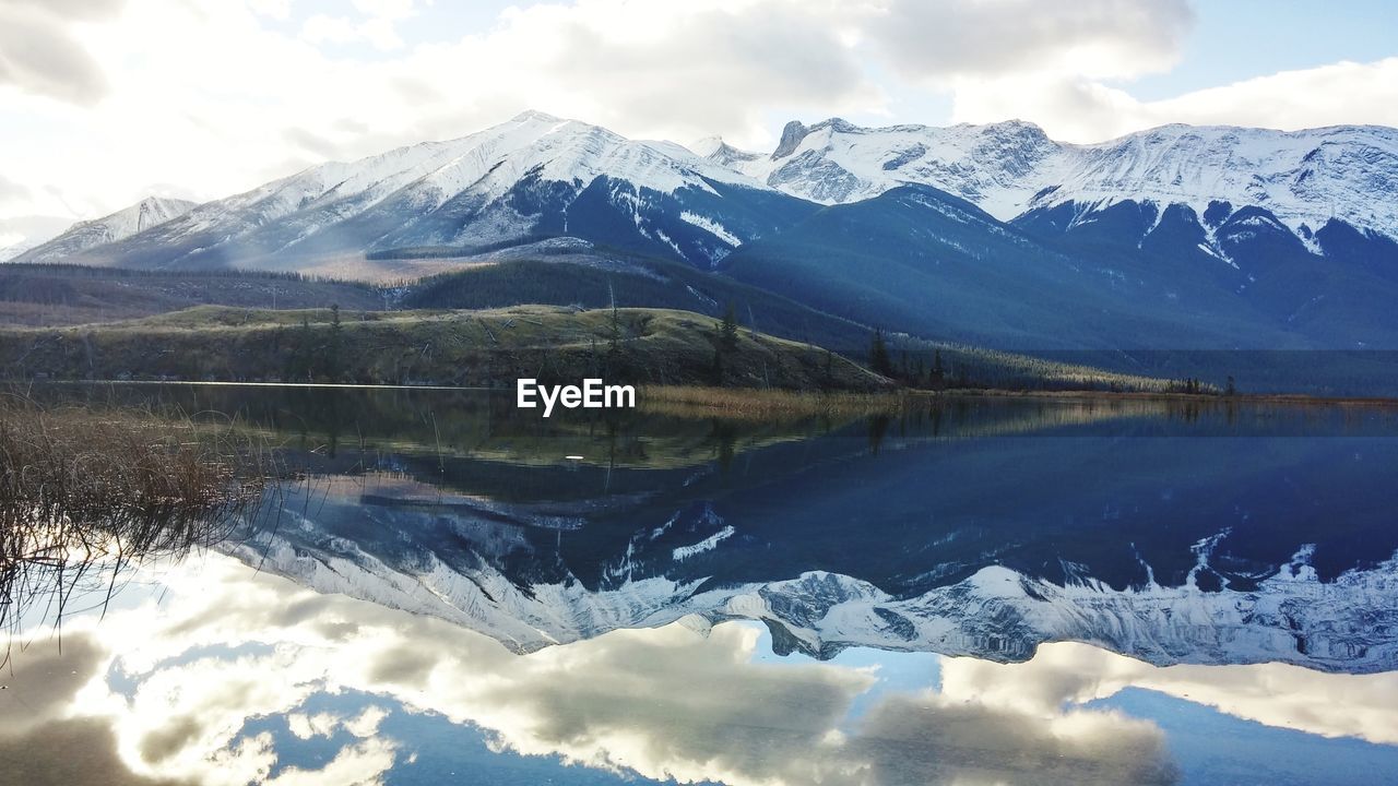 Scenic view of snowcapped mountains against sky