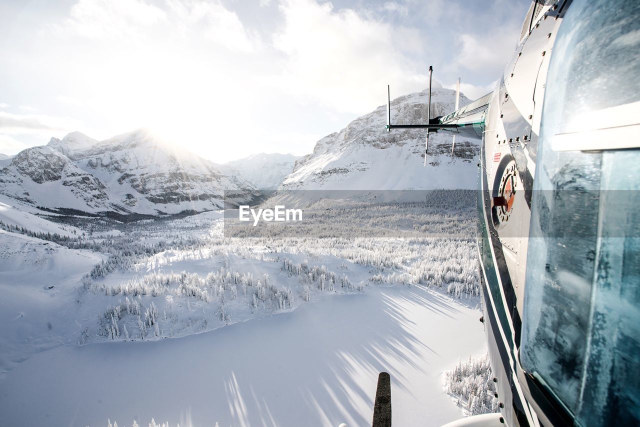  view of mountains from helicopter during winter