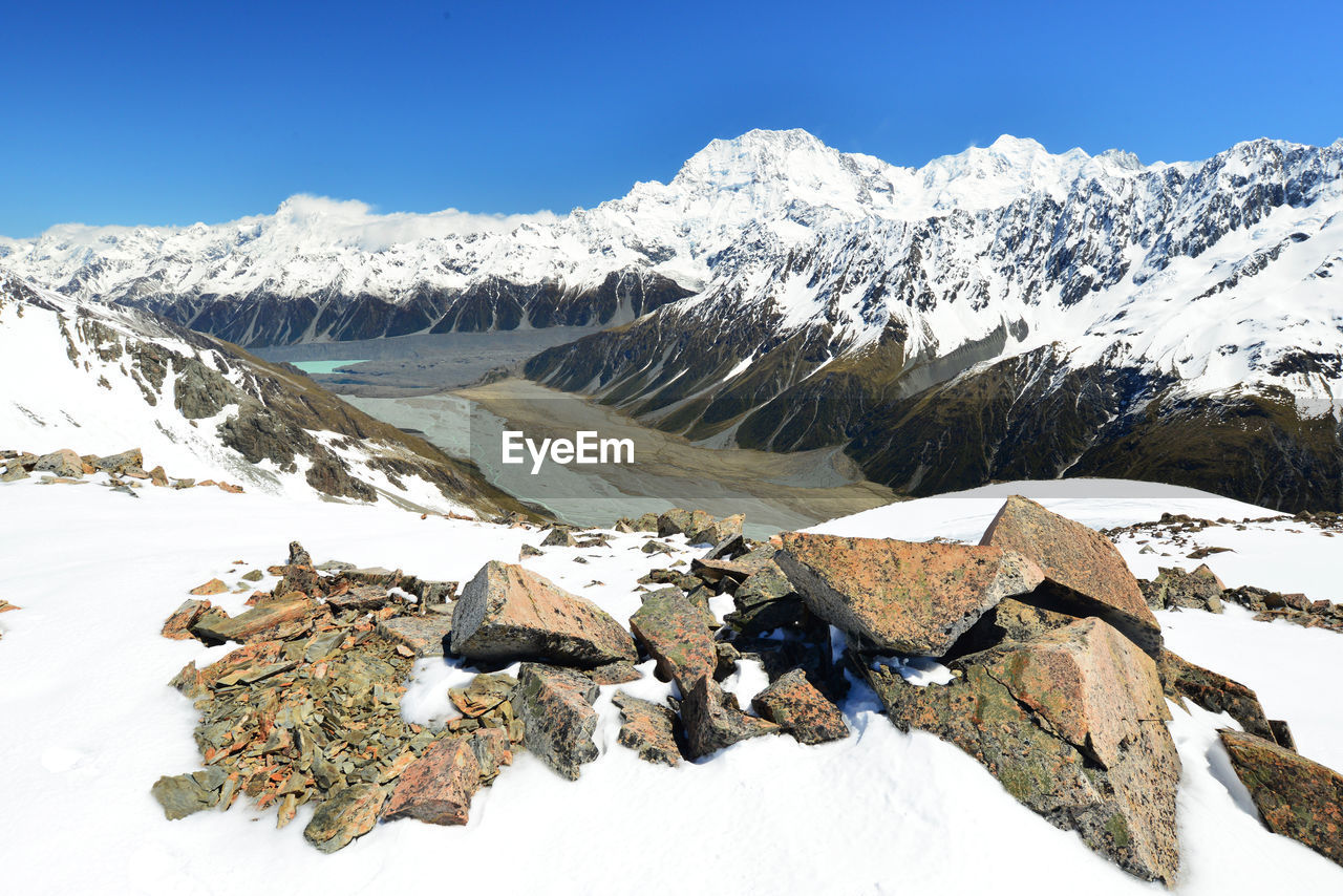 Scenic view of snowcapped mountains at mt cook national park